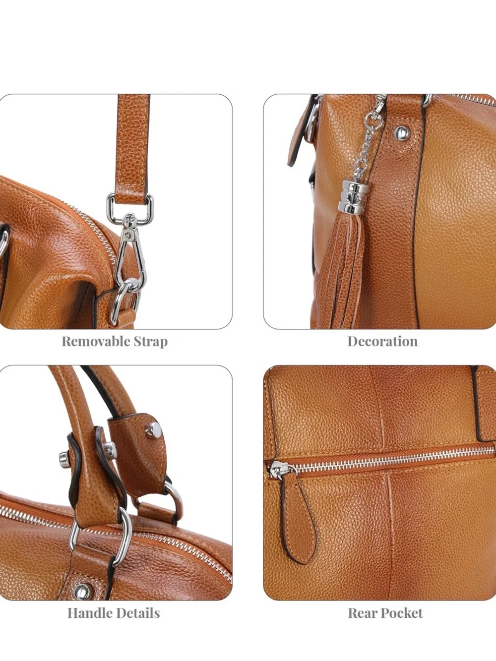 Women’s Genuine Leather Two Tone Satchel Tote Bag Cognac Brown Crossbody